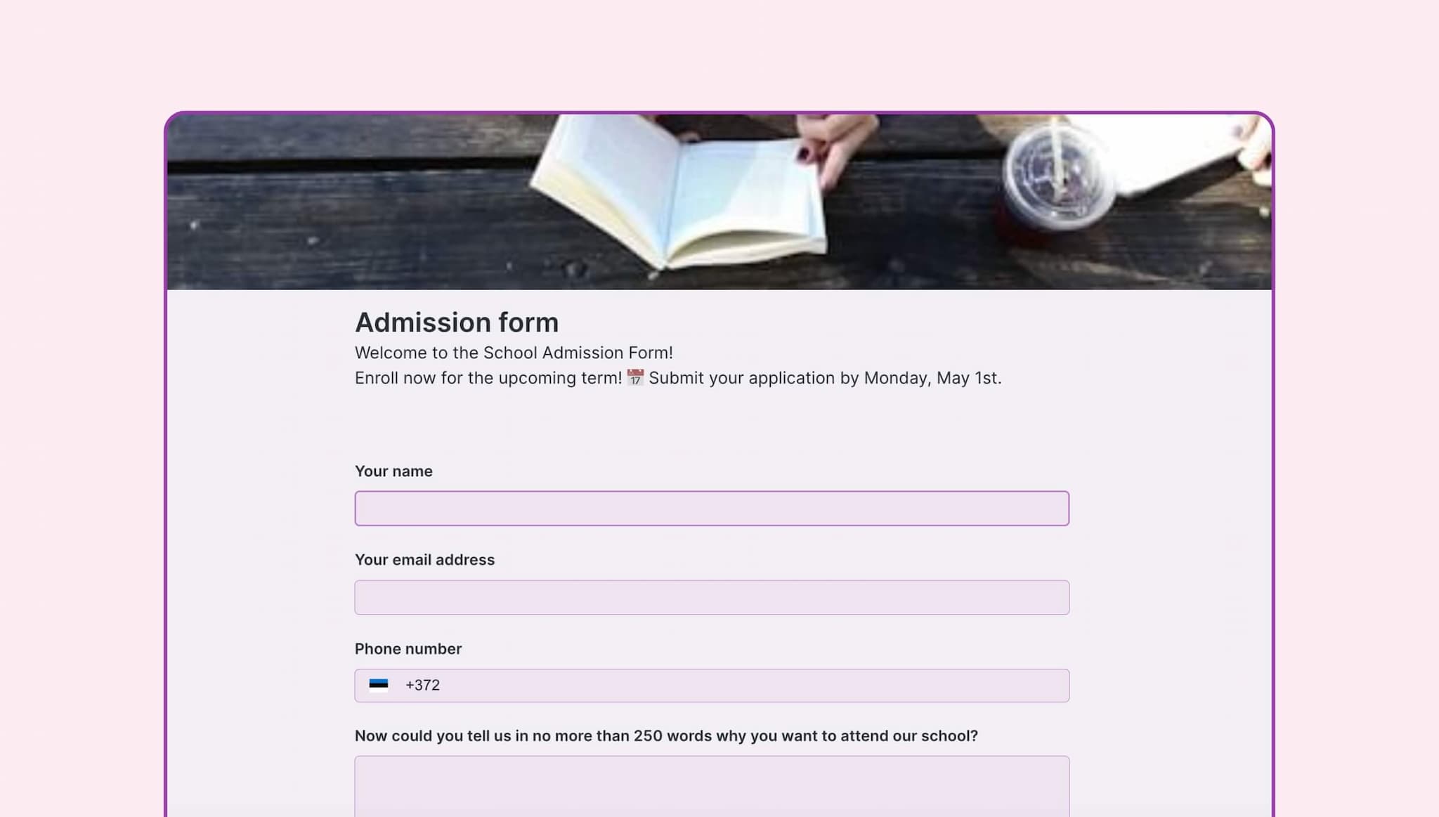 School admission form