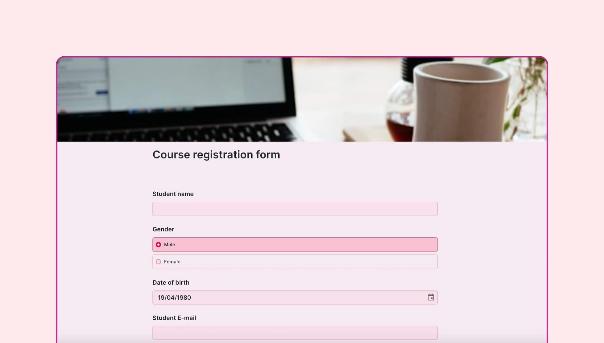 Course registration form