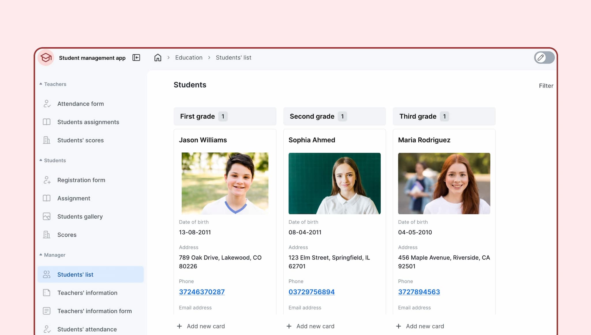 Student management portal template | Formaloo