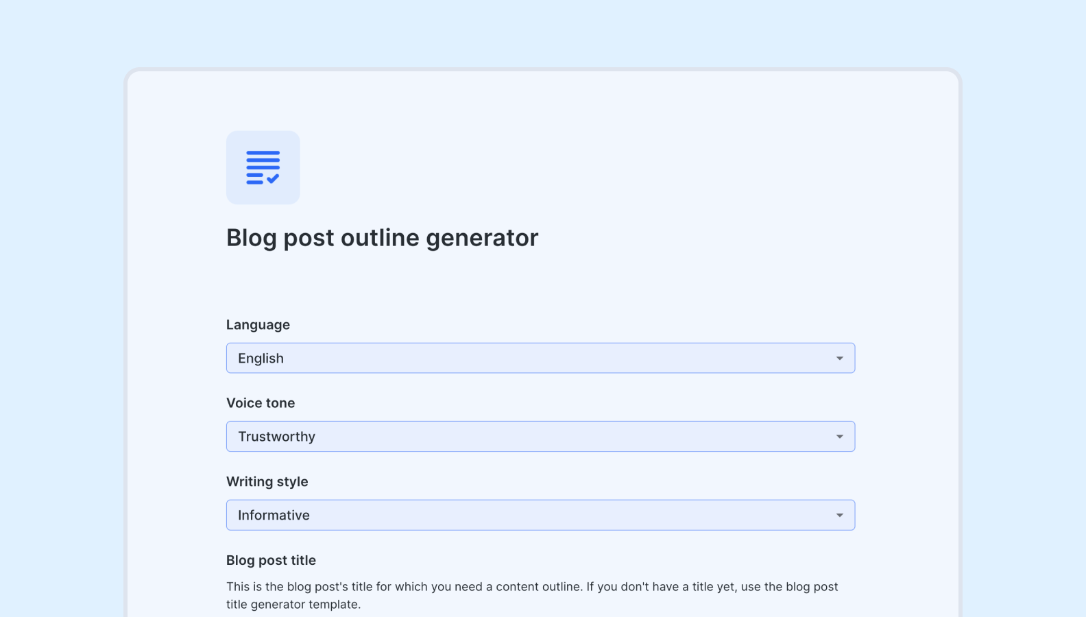 Blog post outline generator