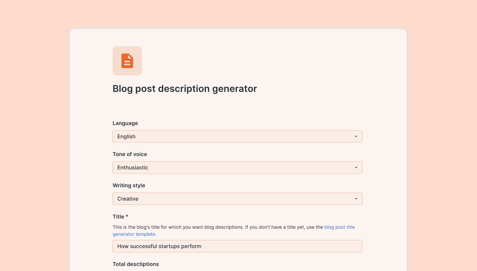 Blog post description generator