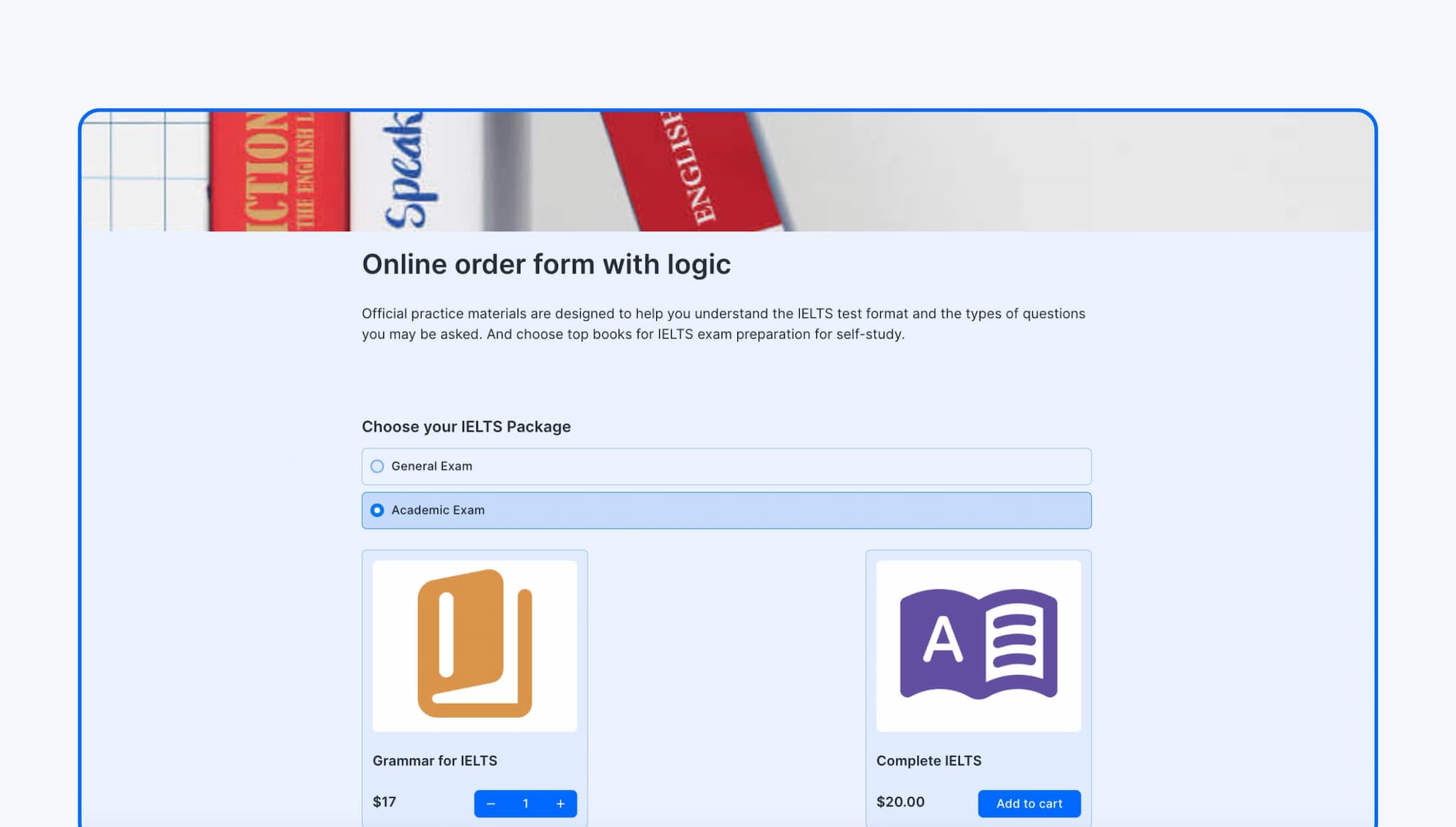Online order form with logic