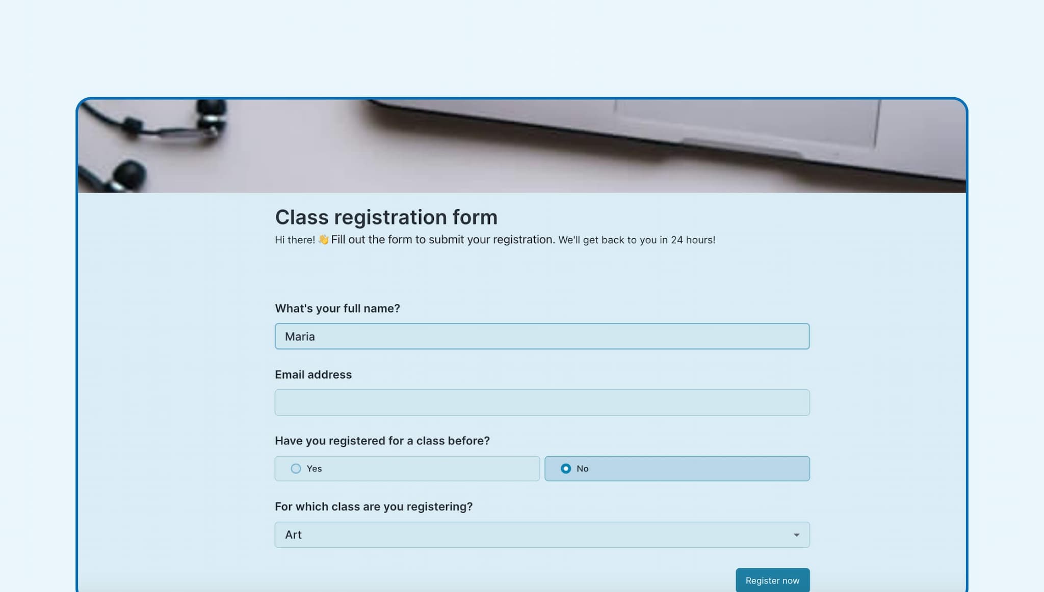Class registration form