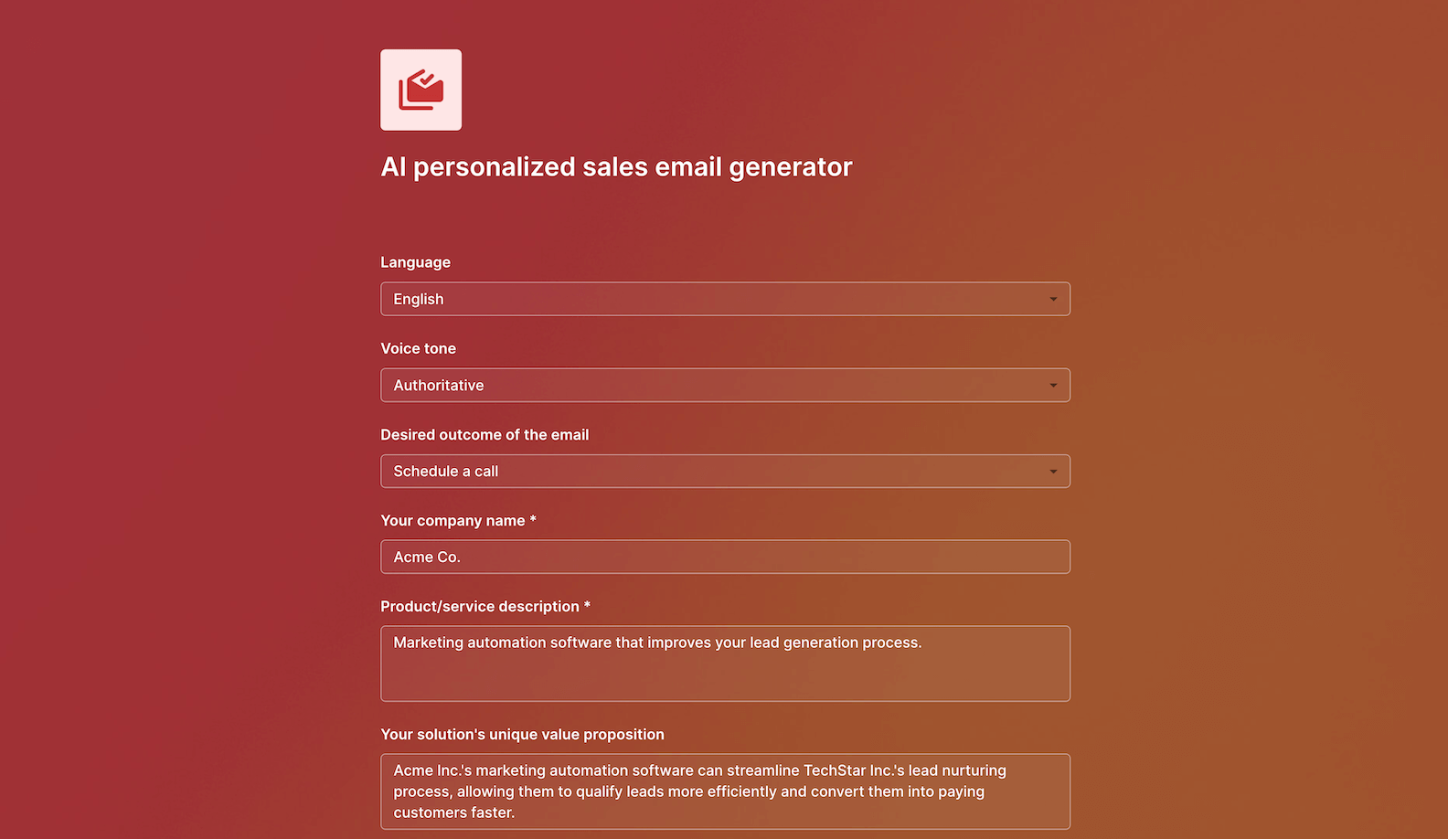 AI personalized sales email generator template Formaloo