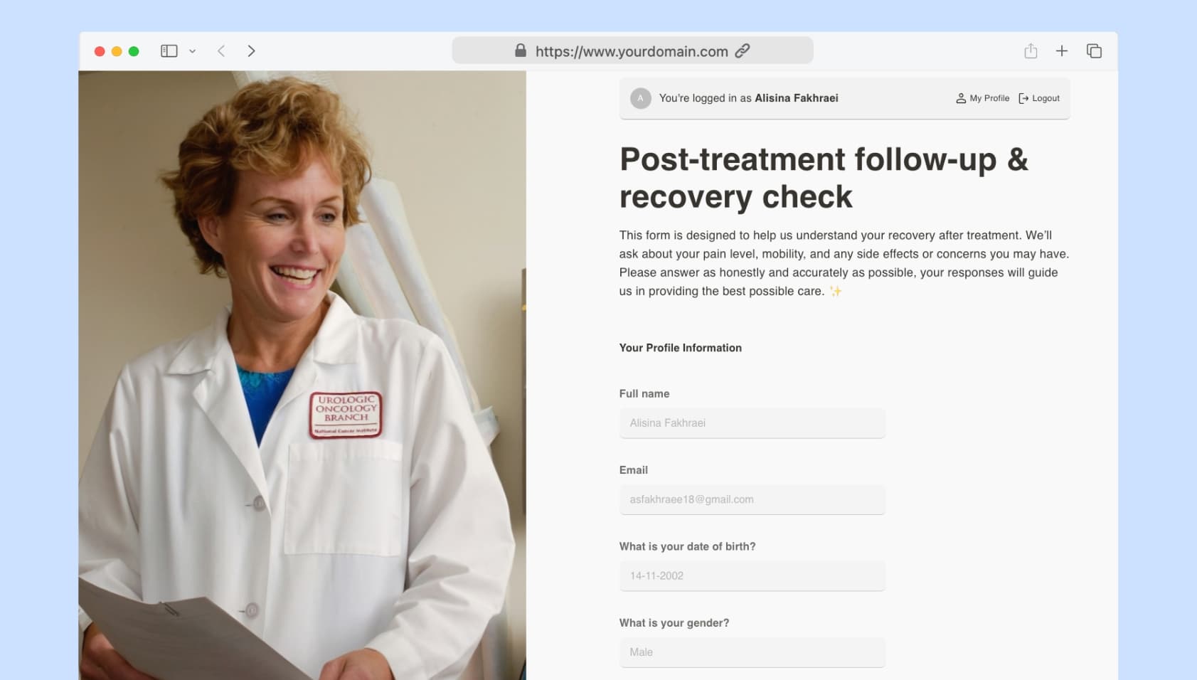 Post-treatment follow-up & recovery check with memory form