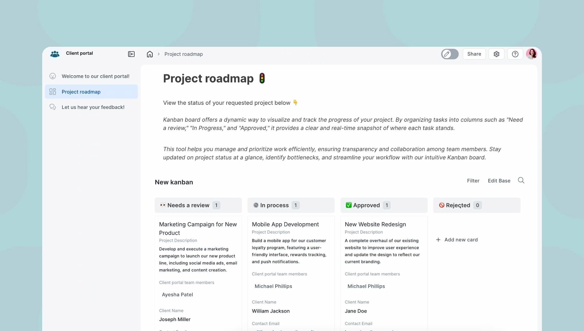 Free to use client portal template