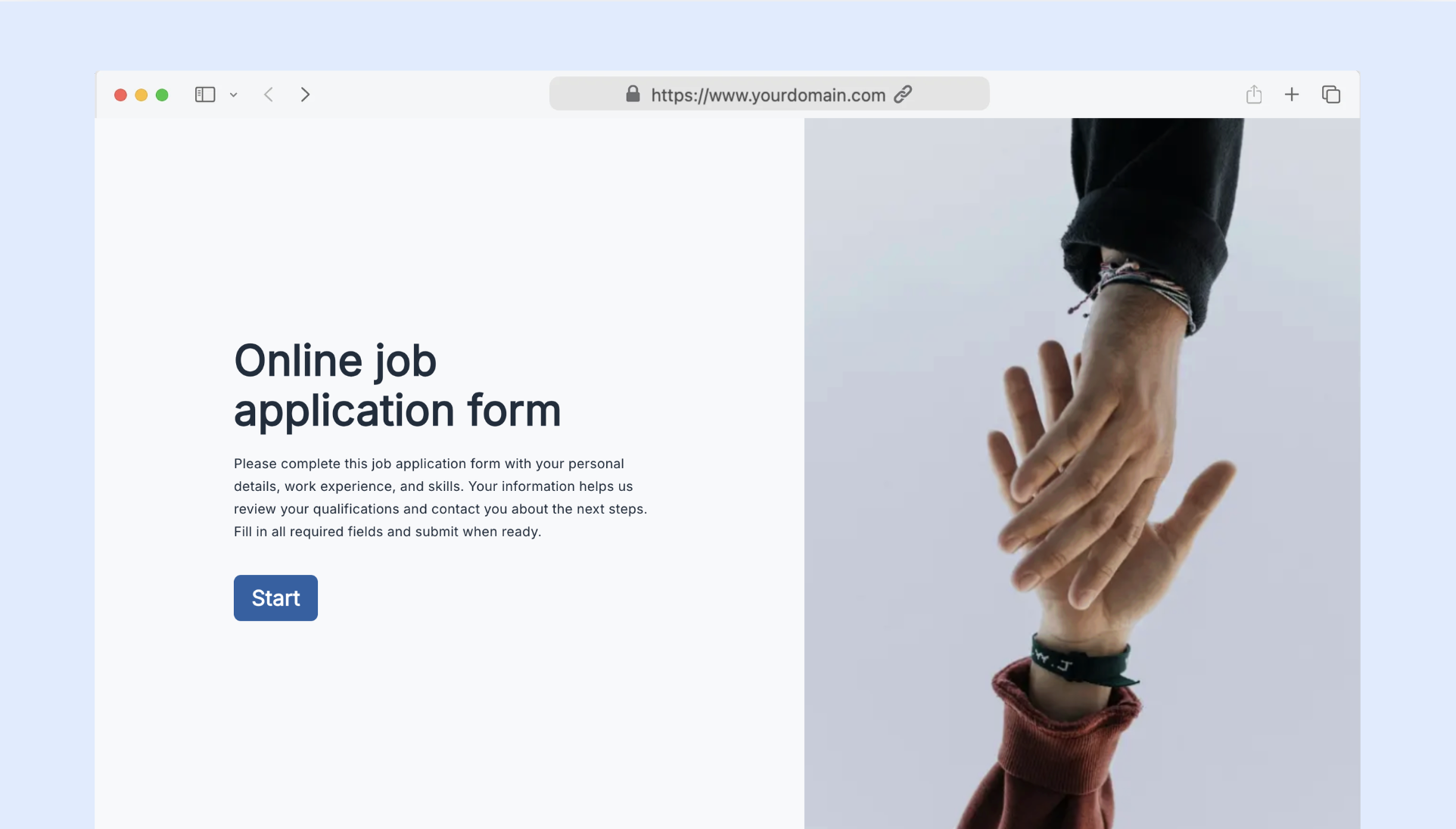 Online job application form