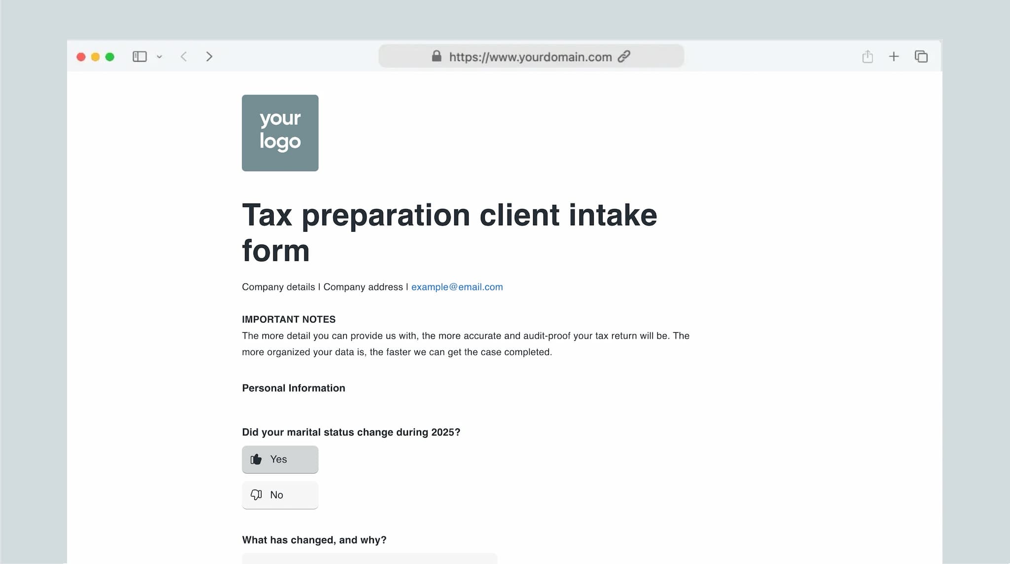 Tax preparation client intake form