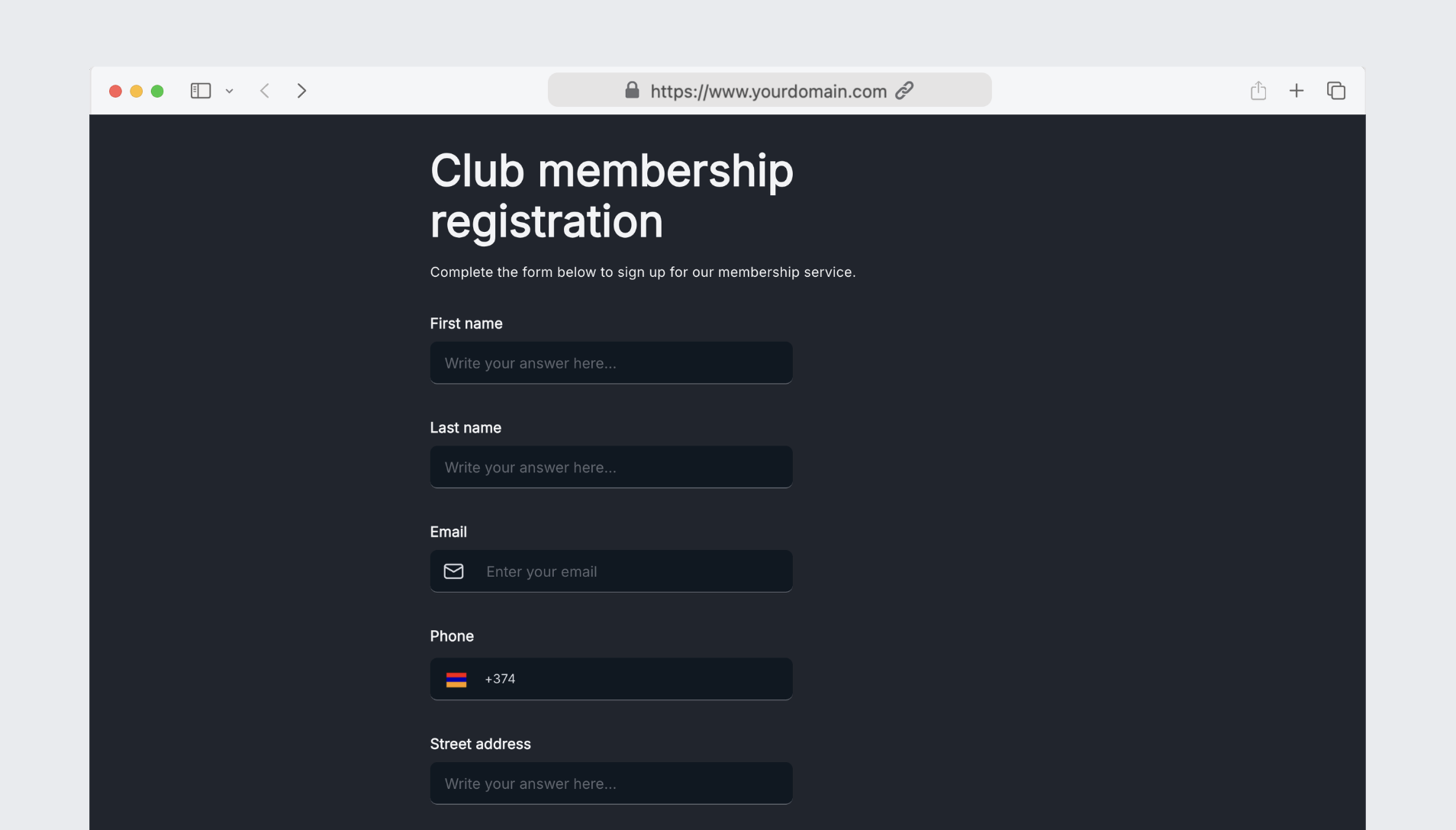 Club membership registration