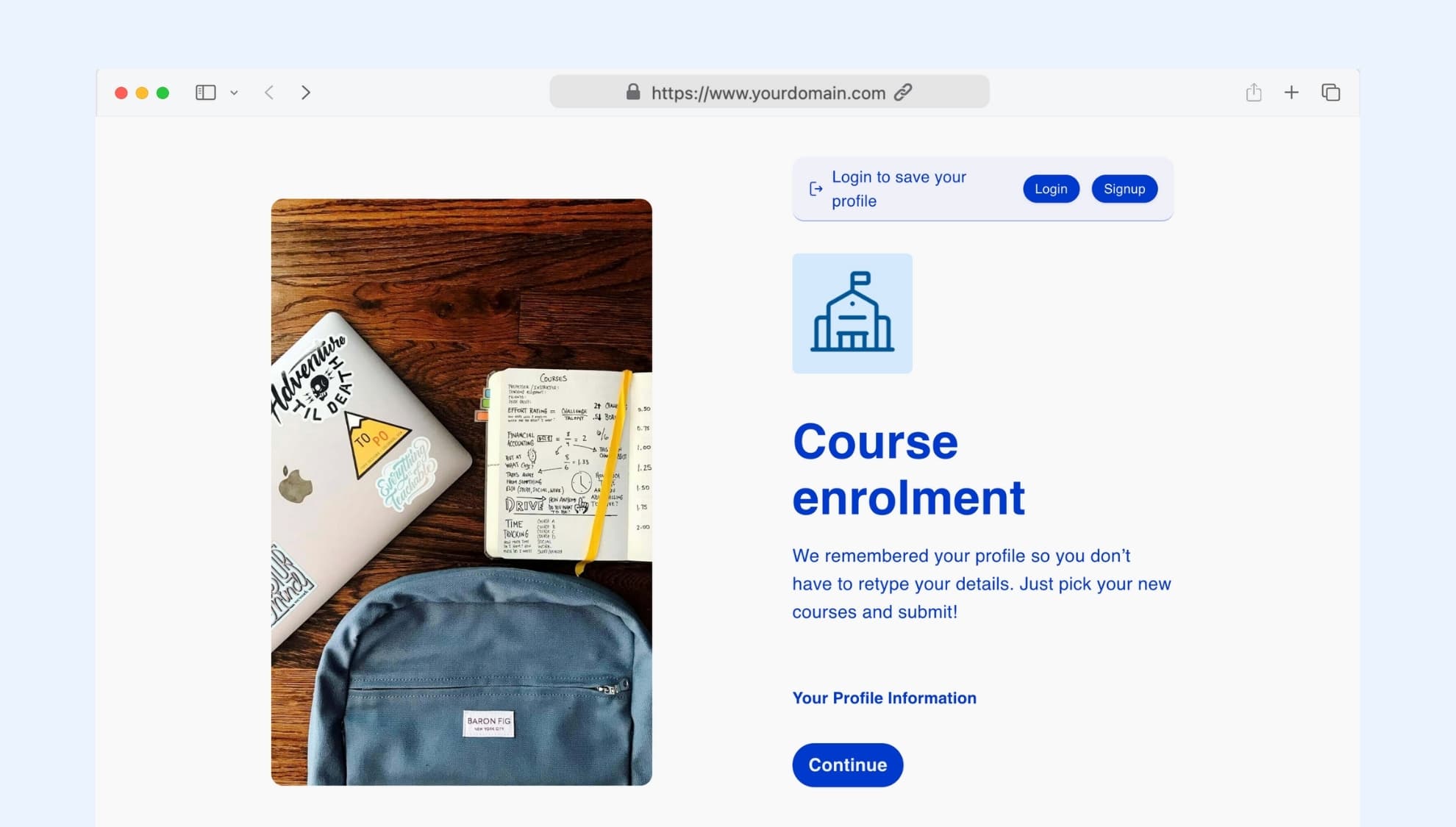 Course enrolment with memory form
