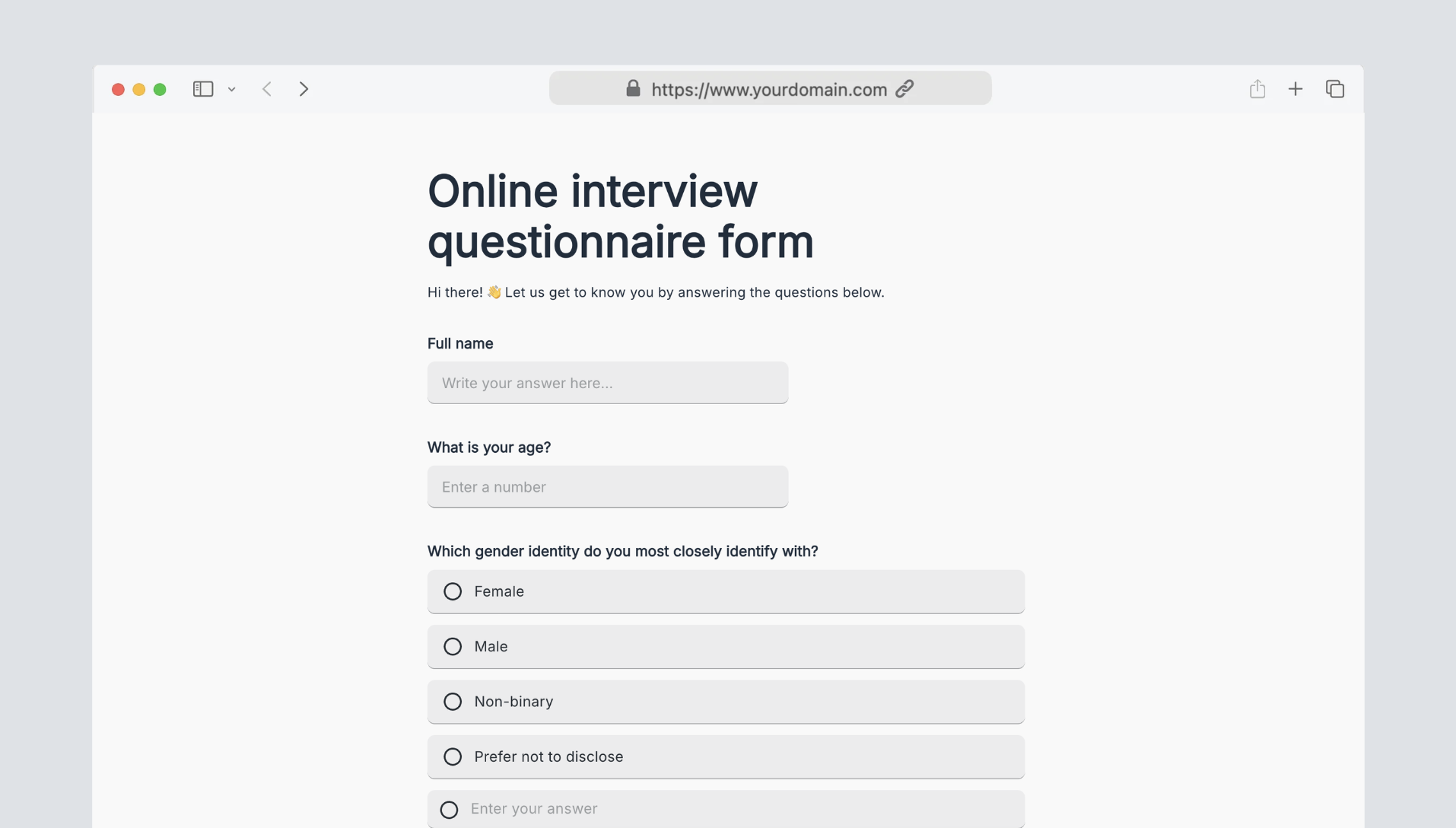 Online interview questionnaire