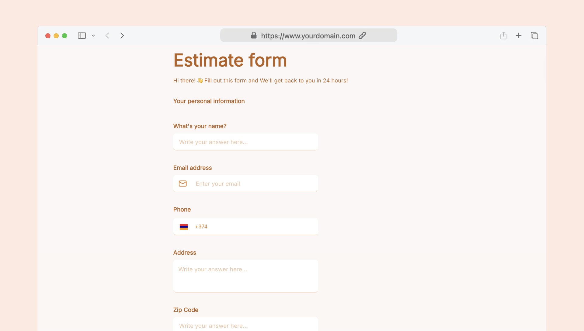 Estimation form