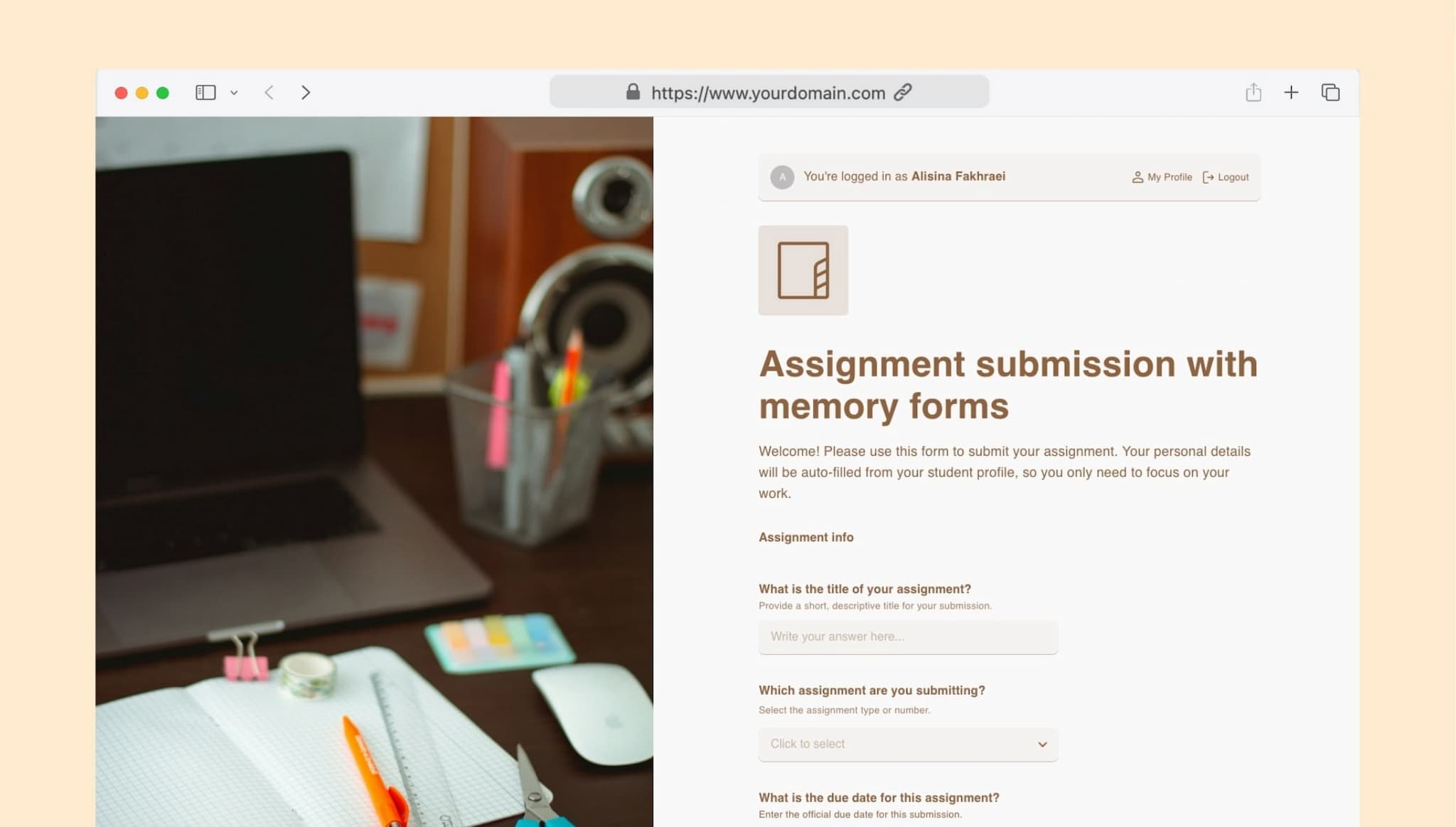 Assignment submission with memory forms template | Formaloo