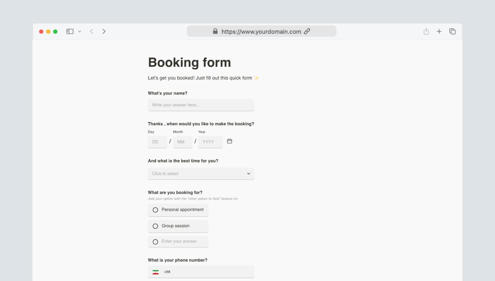 Booking form