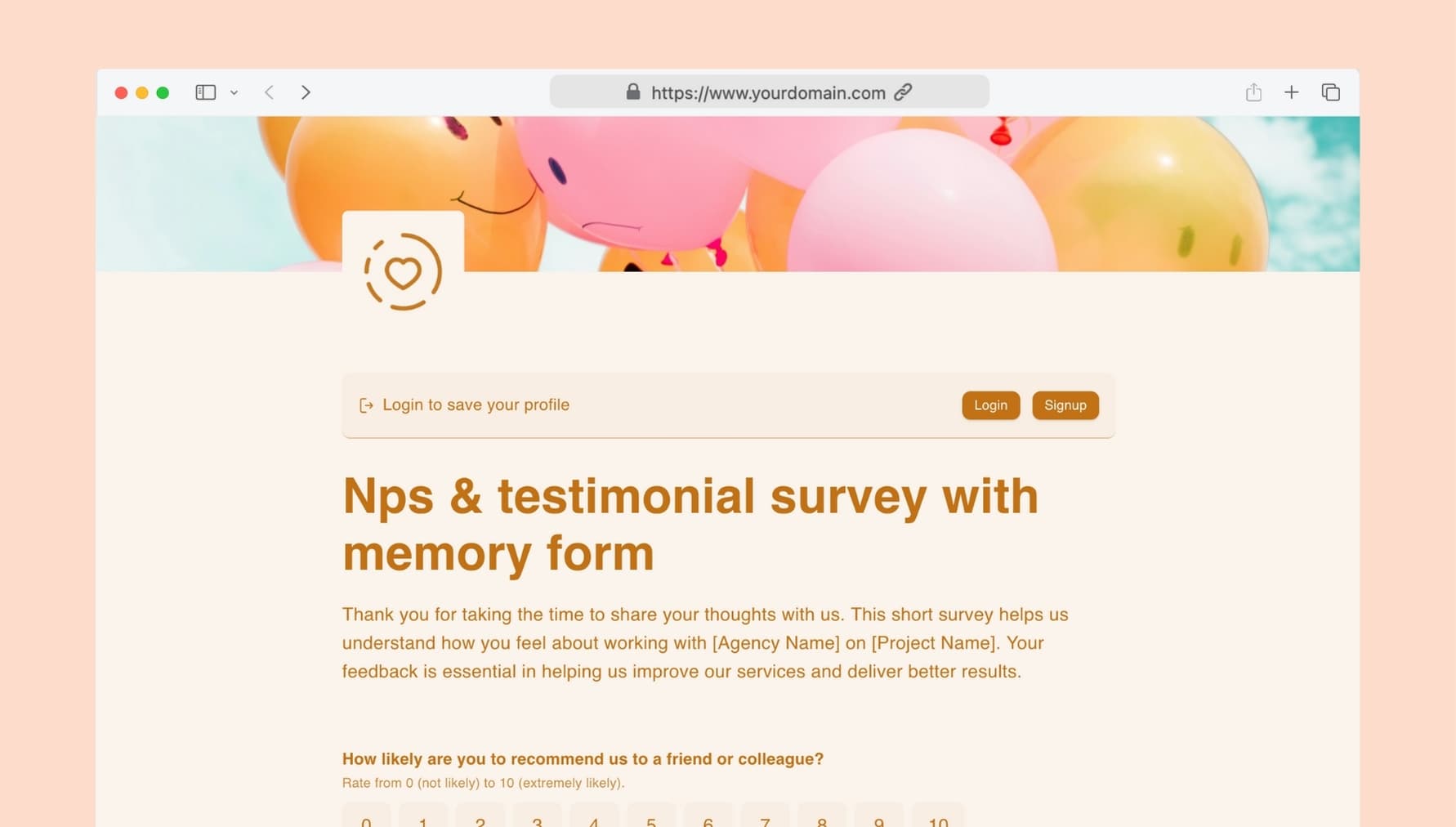 Nps & testimonial survey with memory form