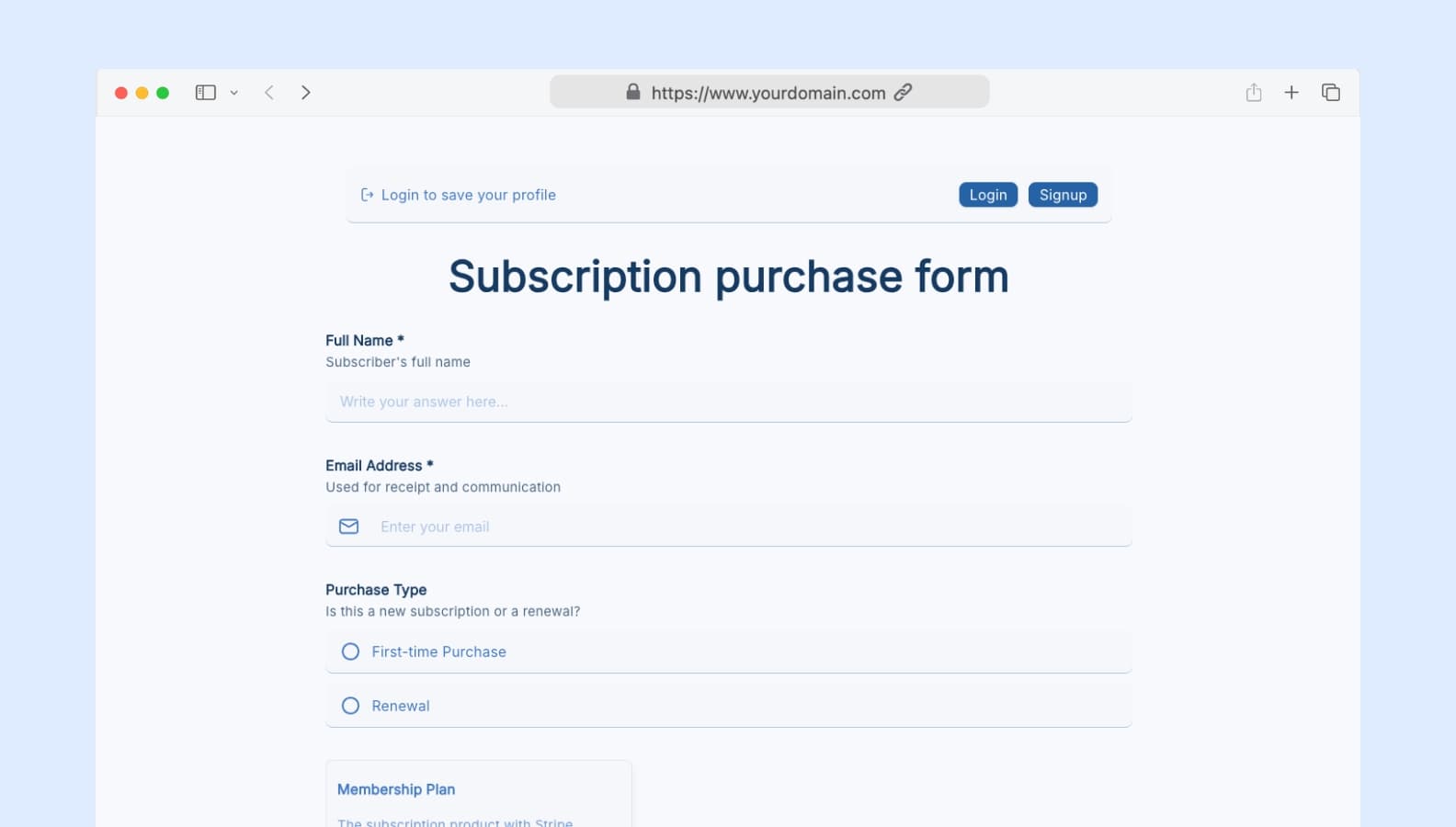 Subscription purchase form