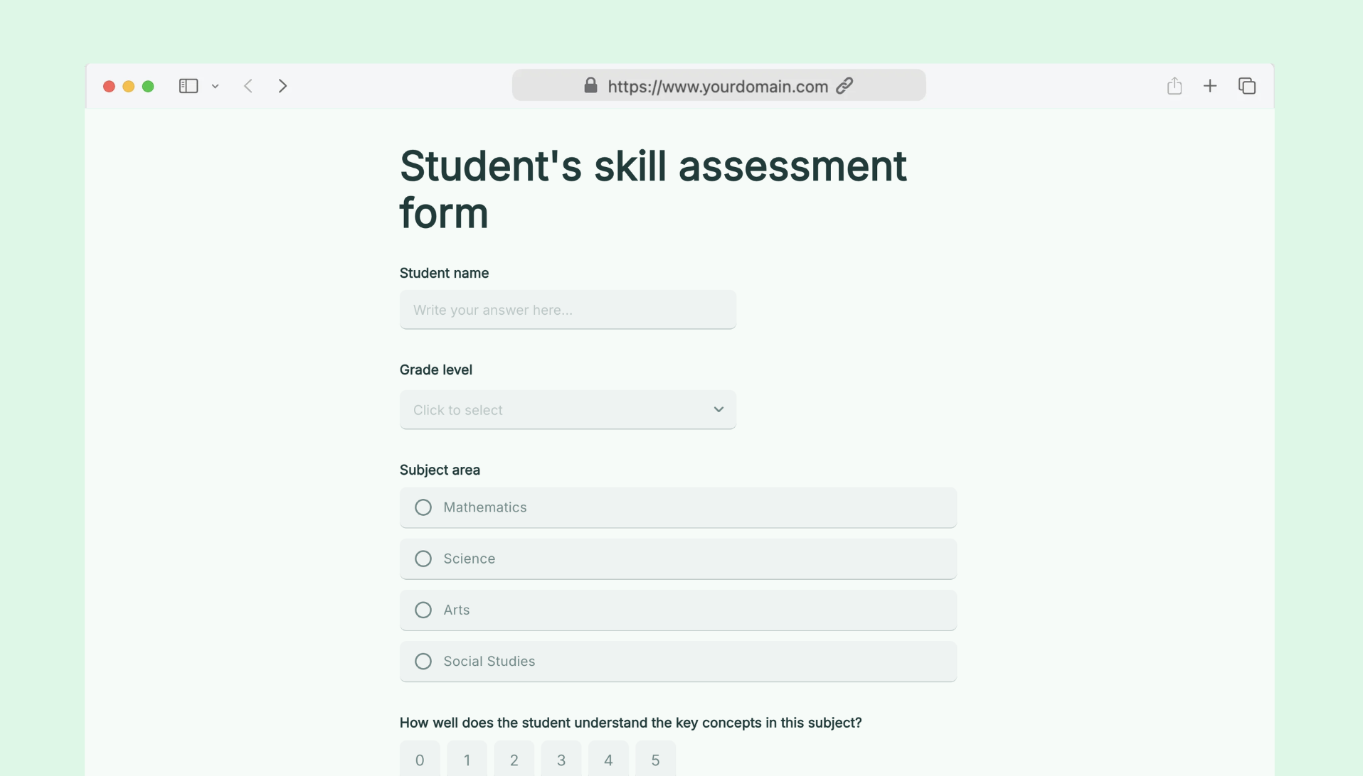 Students skill assessment form