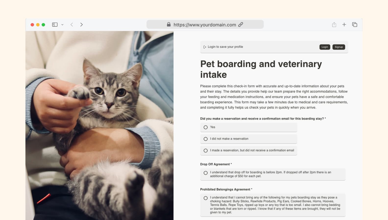Pet boarding and veterinary intake