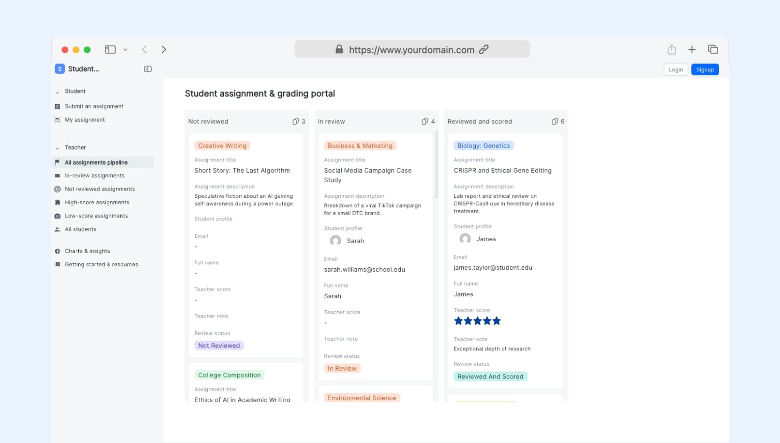 Student assignment & grading portal