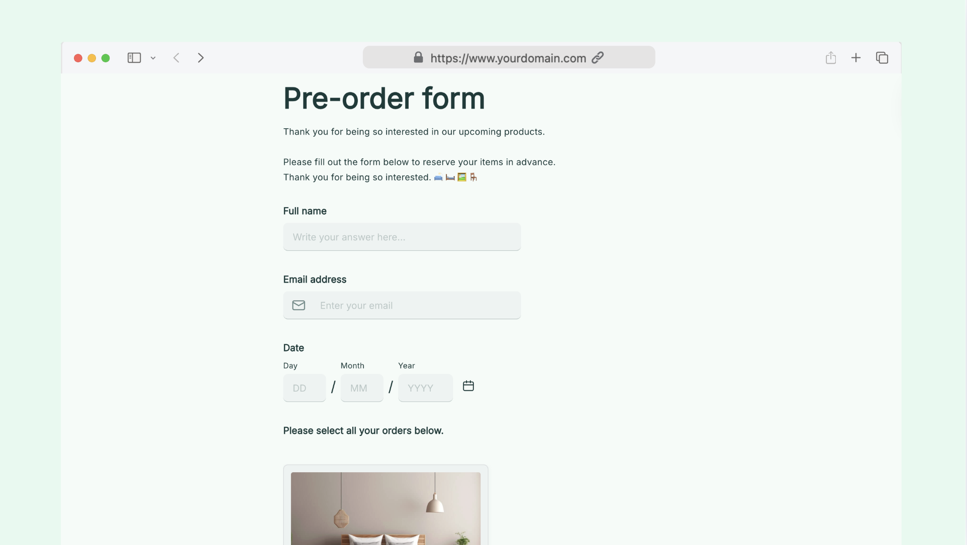 Online pre-order form