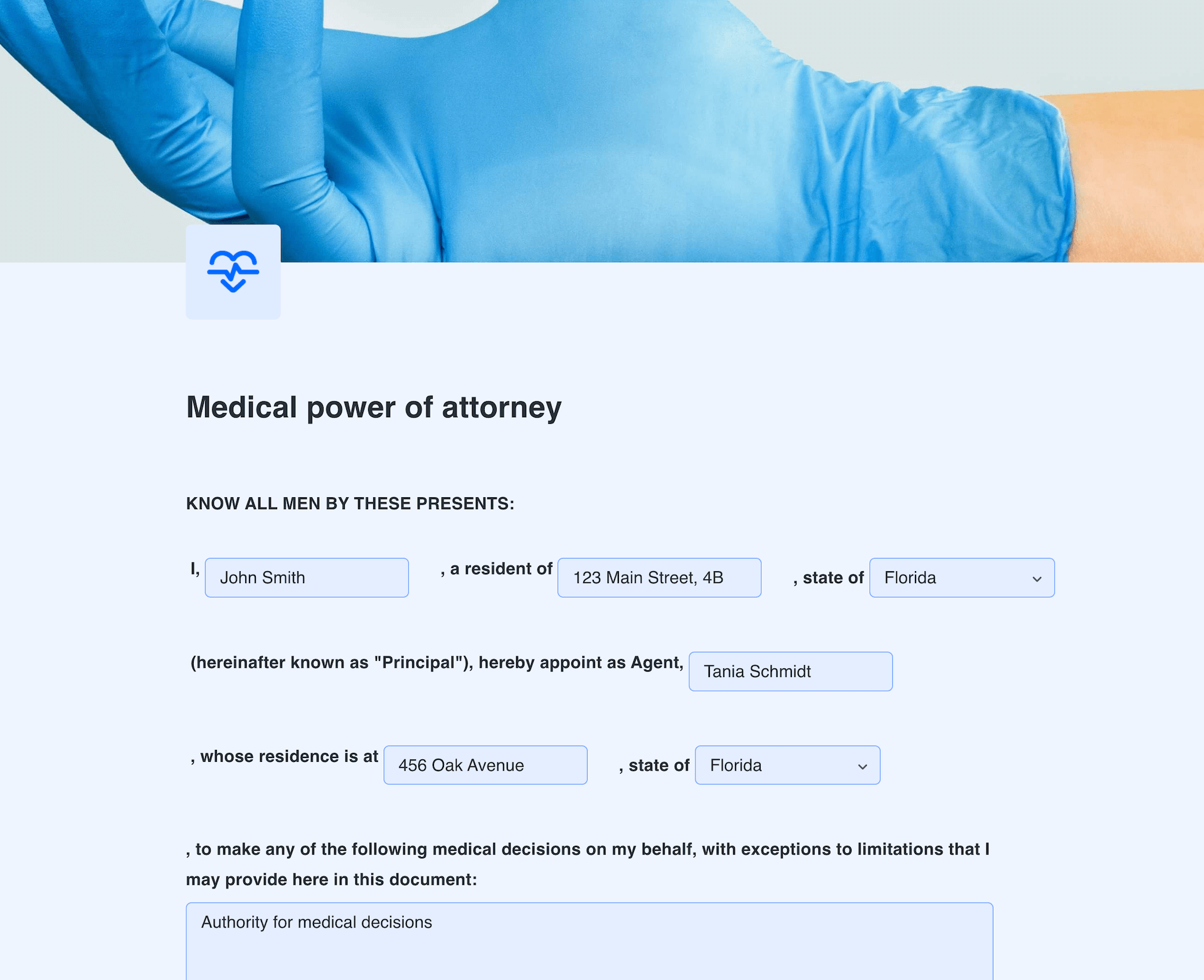 Medical power of attorney form