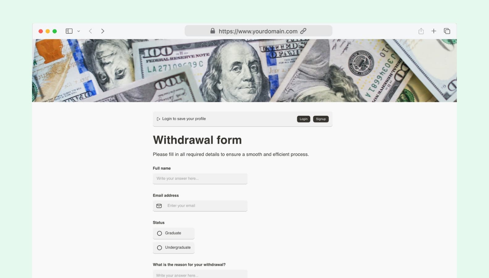 Withdrawal form