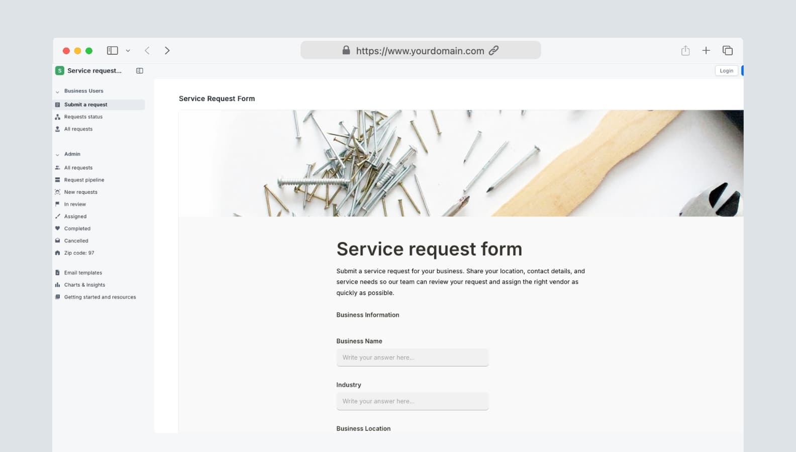 Service request form & dashboard