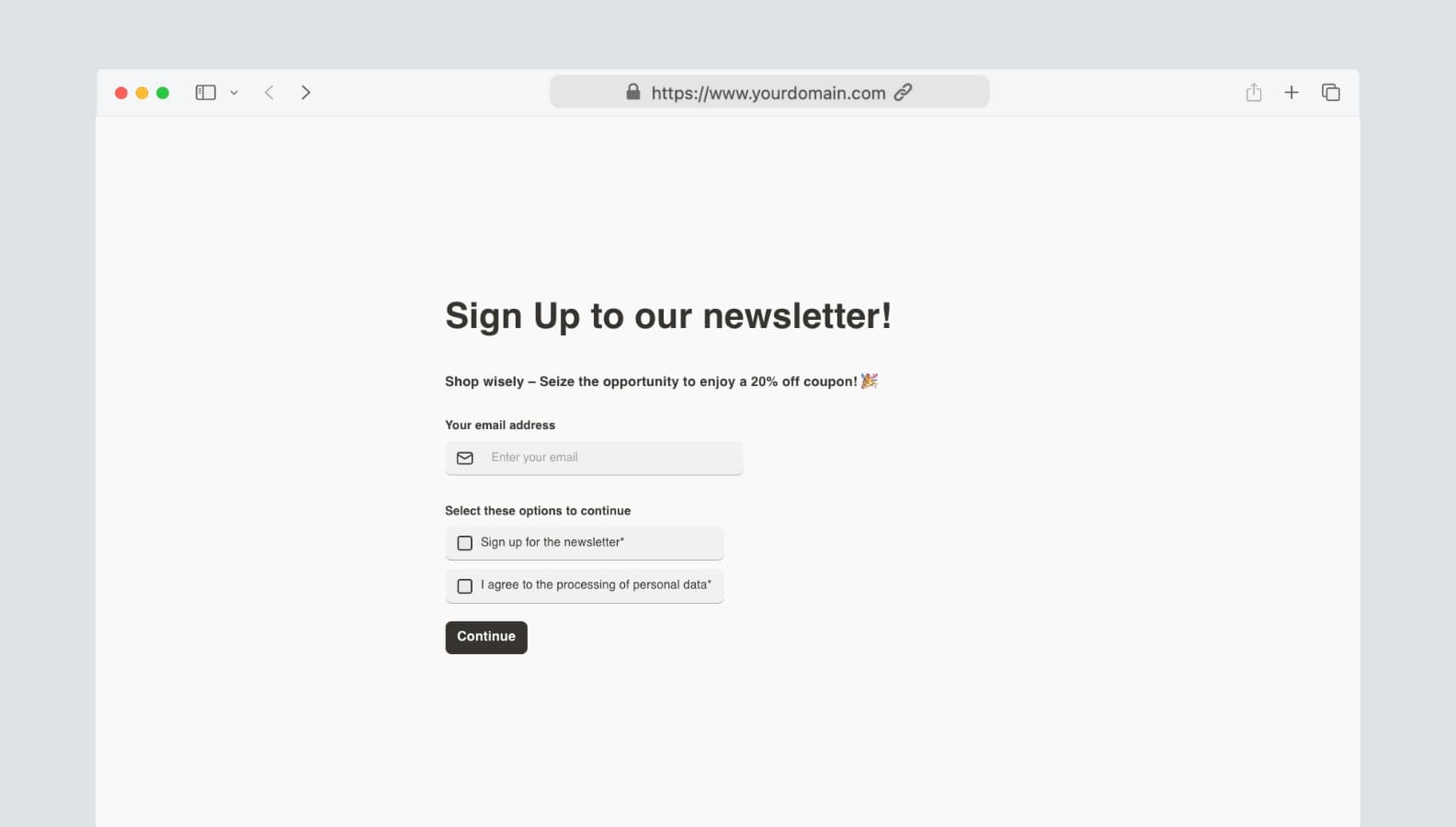 Newsletter signup form for E-commerce