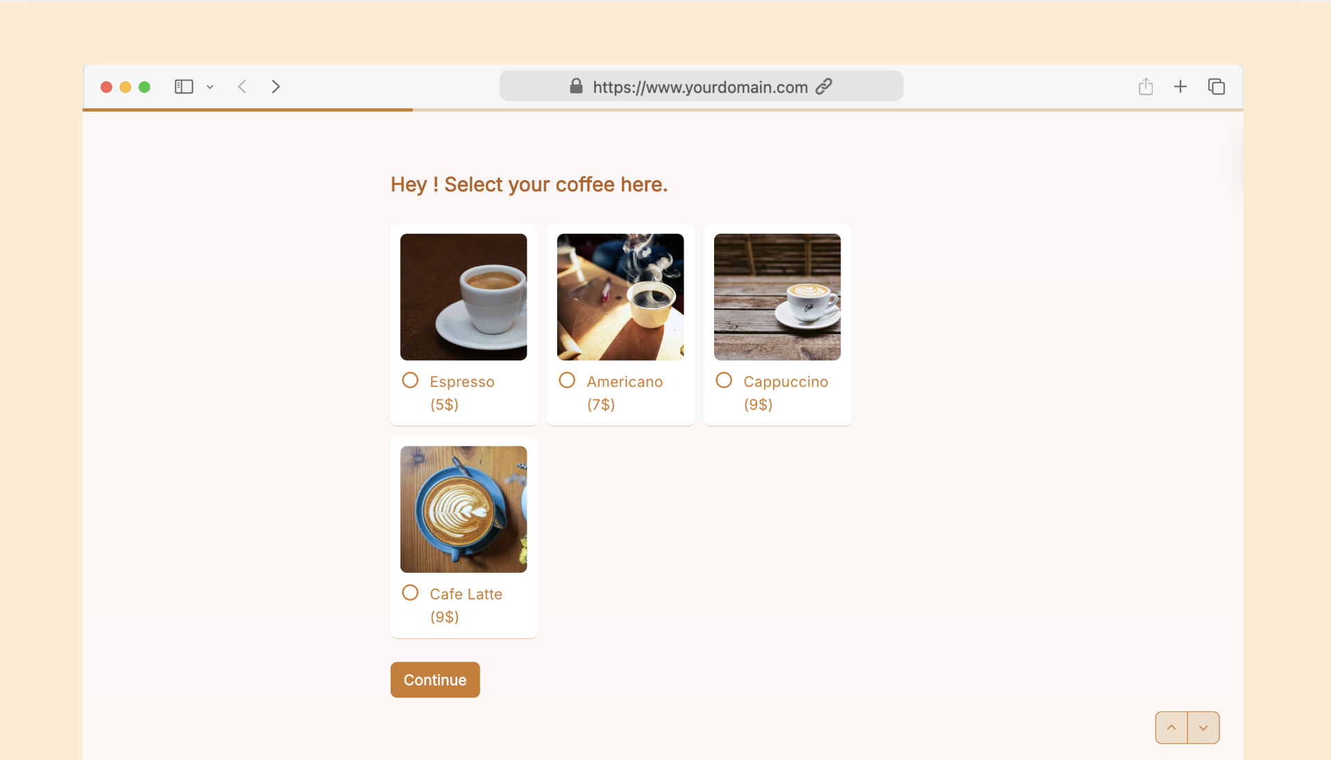 Online order form with payment