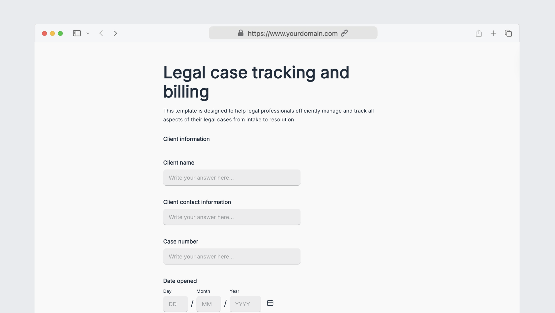 Legal case tracking and billing
