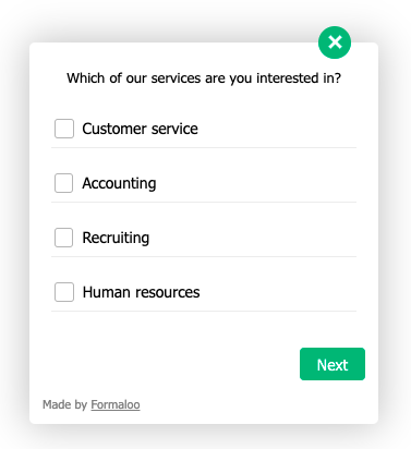 Client questionnaire widget