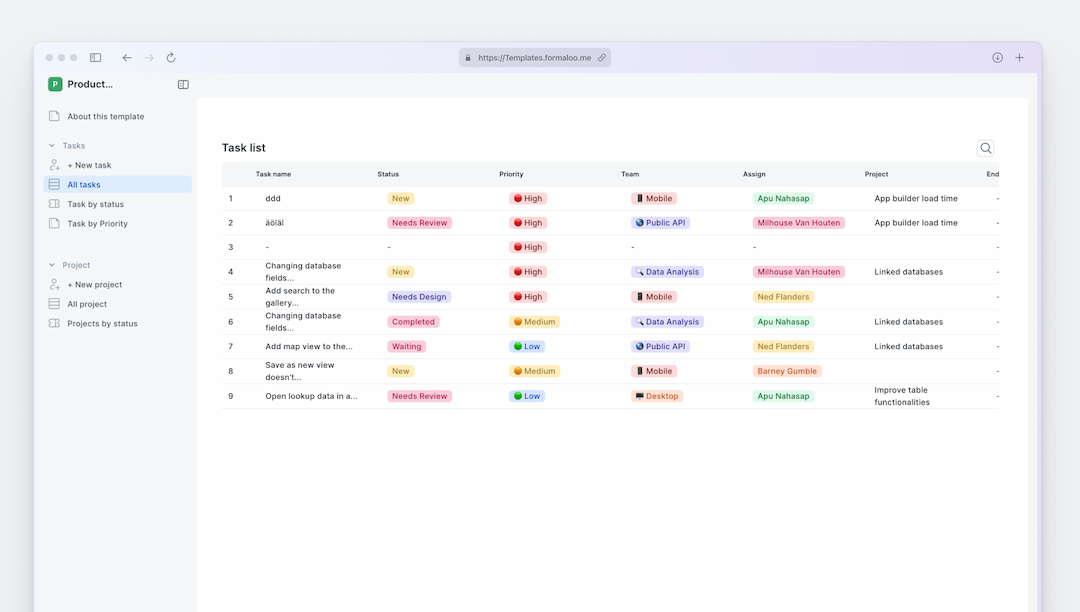 Product Management System template | Formaloo
