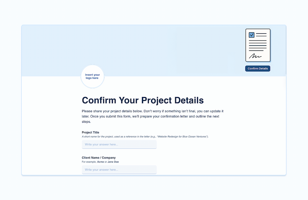 Confirmation Order Sc Project Project confirmation with contract PDF template | Formaloo