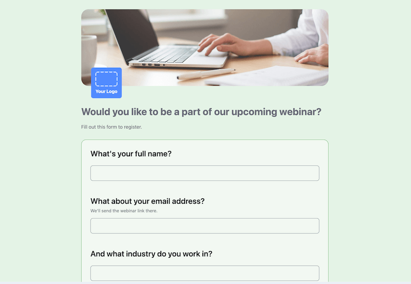 Webinar registration form template Formaloo