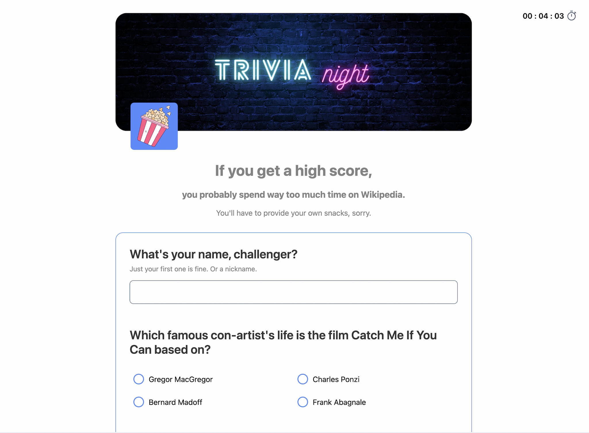 Trivia quiz template | Formaloo
